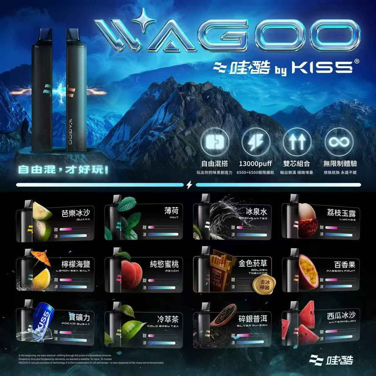哇酷&kis5 6500口拋棄式 自由混搭雙口味 雙芯組合 一次性電子煙