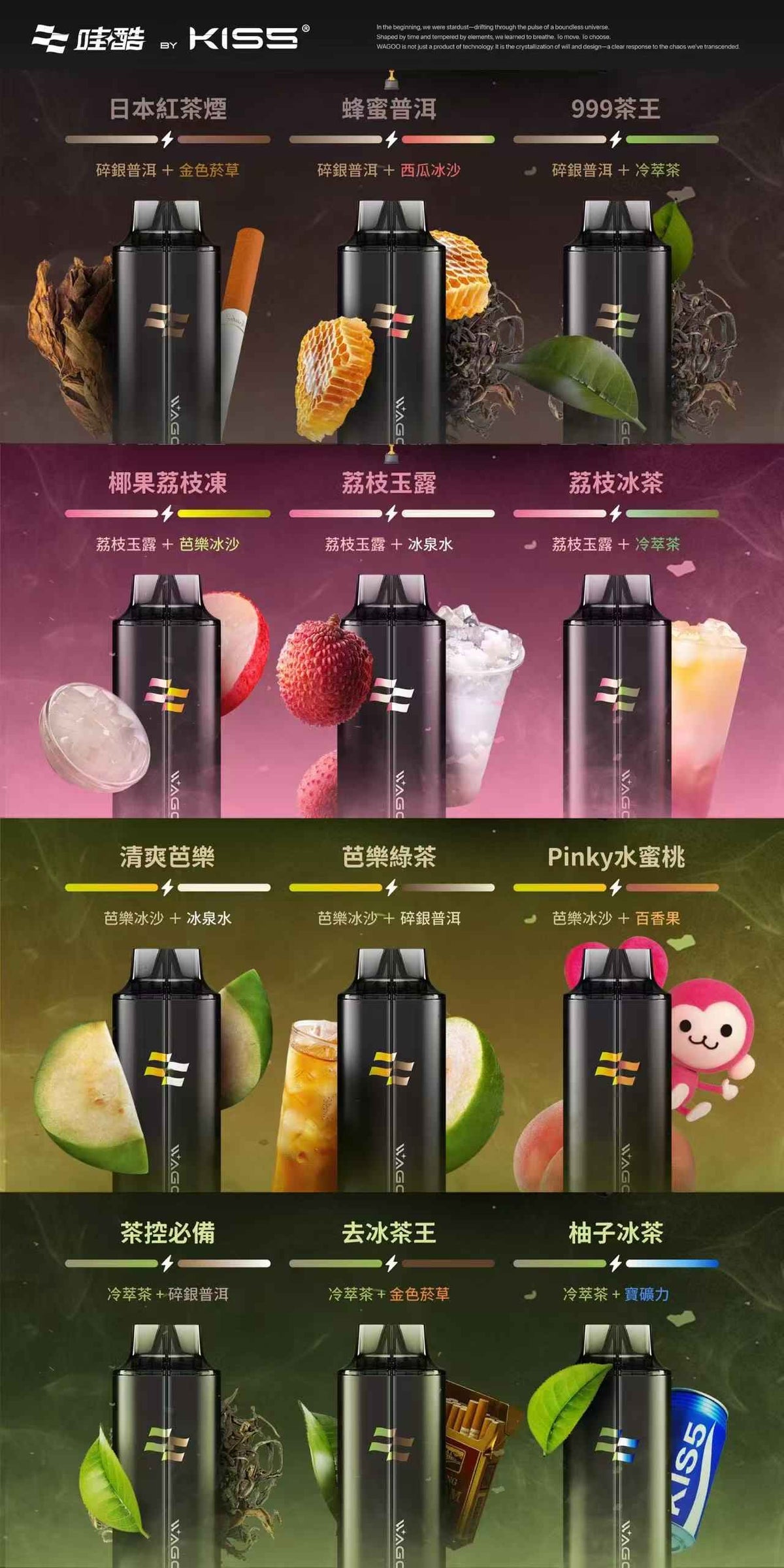 哇酷&kis5 6500口拋棄式 自由混搭雙口味 雙芯組合 一次性電子煙